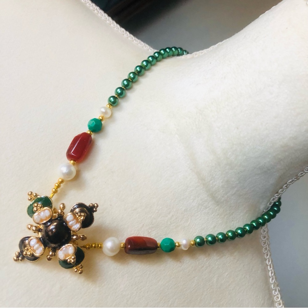 Handcrafted repurpose regal look pendant Czech glass Pearl necklace